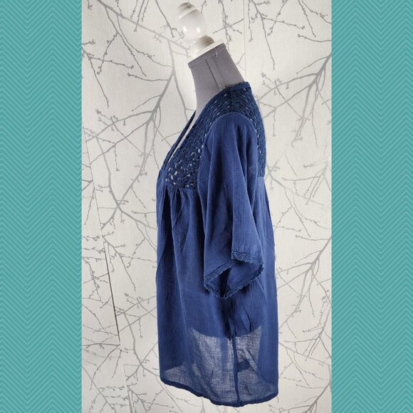 Kori America Blue Cotton Blend Lace Panel Kimono Style Cardigan - Picture 4 of 5